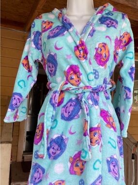My Little Pony Aqua Hooded Plush Robe with Purple and Orange Character Faces